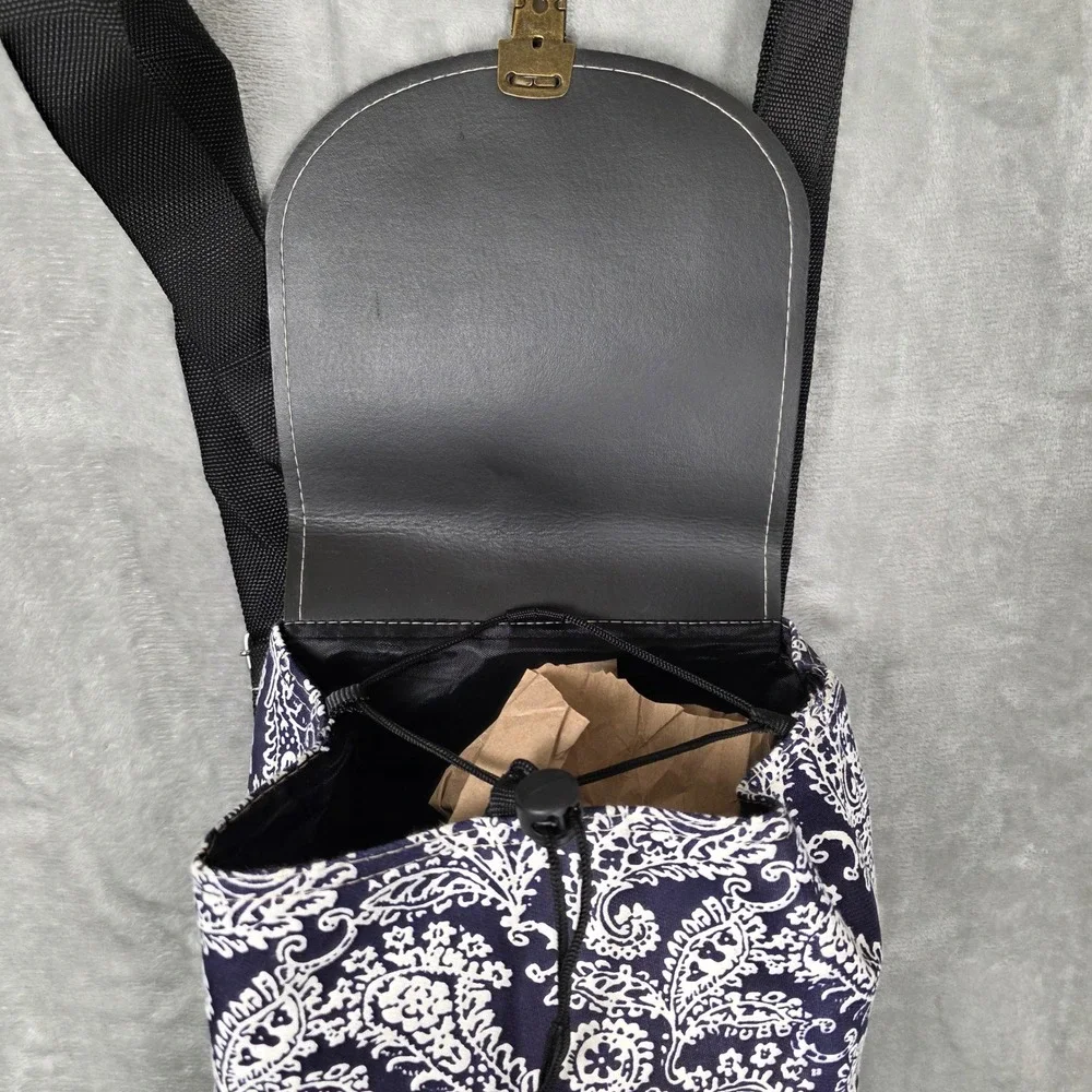 Unbranded Mini Backpack Women Small Navy White Paisley Fair Faux‎ Leather Trim